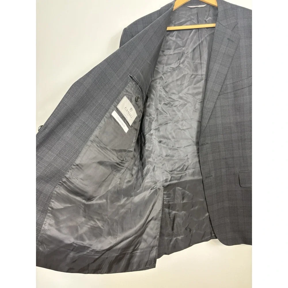 Canali Impeccabile Blazer US‎ 44L 100% Wool Gray Plaid Italy Sport Coat